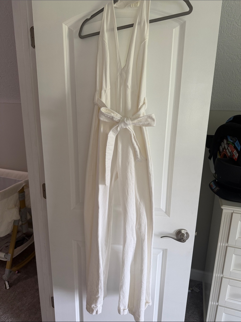 Flying Tomato Cream Wide-Leg Jumpsuit with Tie Waist